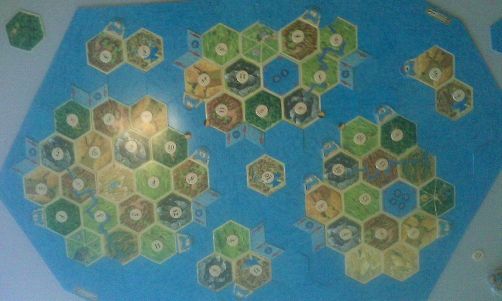 A Mega Catan map, set up